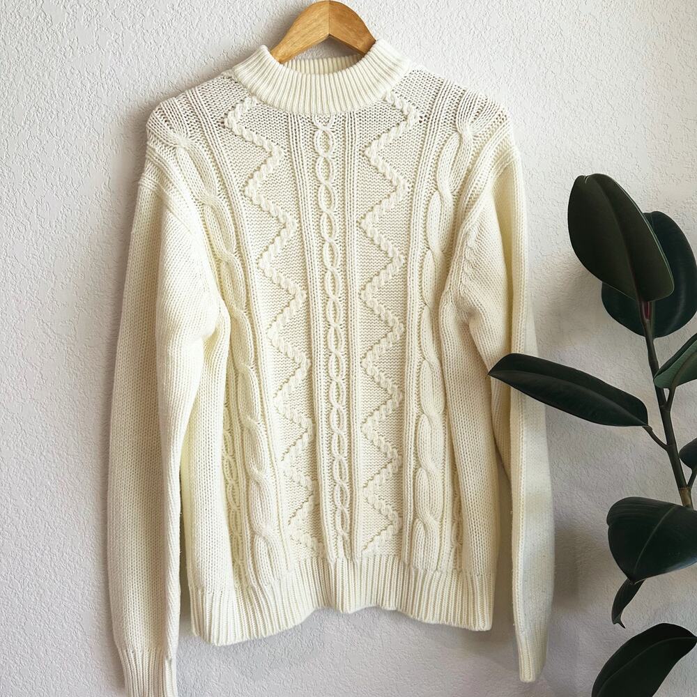 VTG Alexanders Cable Knit Sweater XL 90s Minimalist Fisherman Rory Gilmore Ivory